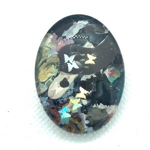 Oval Brooch pin hand painted glass dome handcrafted